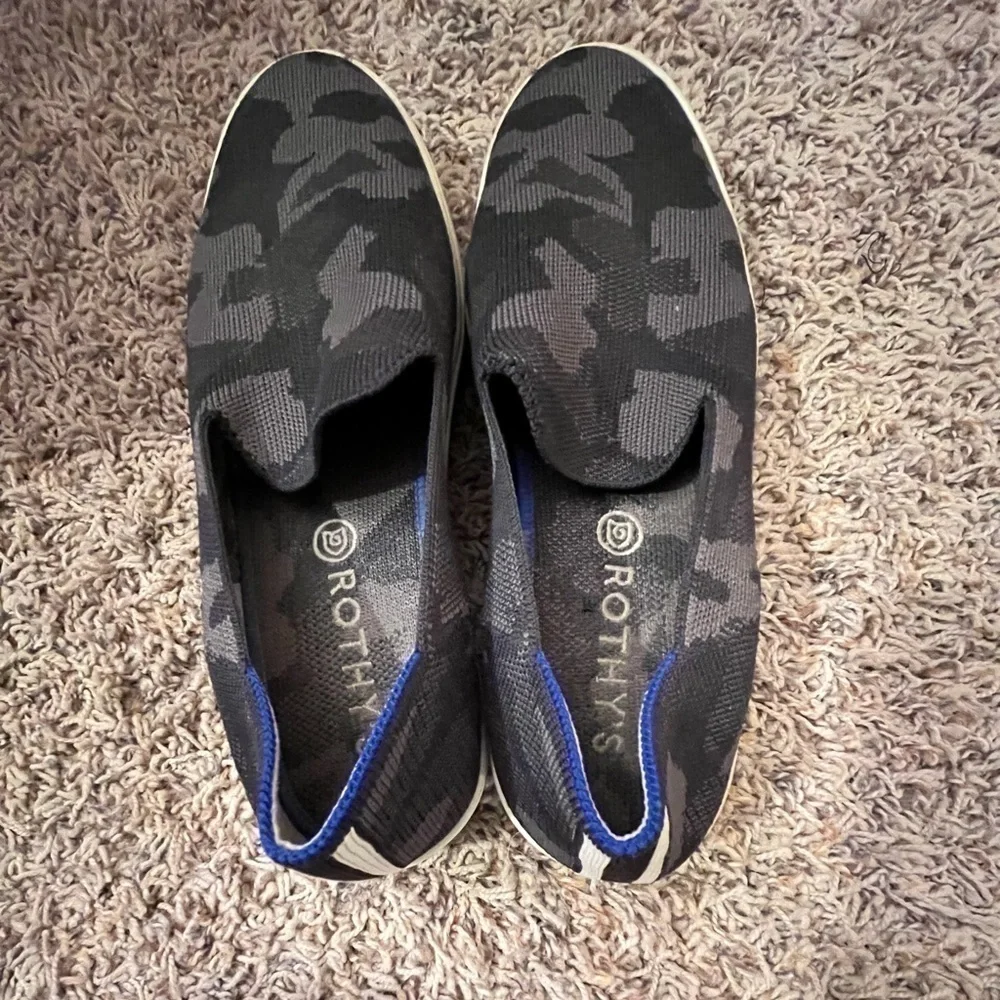 Rothy’s Retired The Original Slip On Sneaker Black Grey Camo Sz 9.5